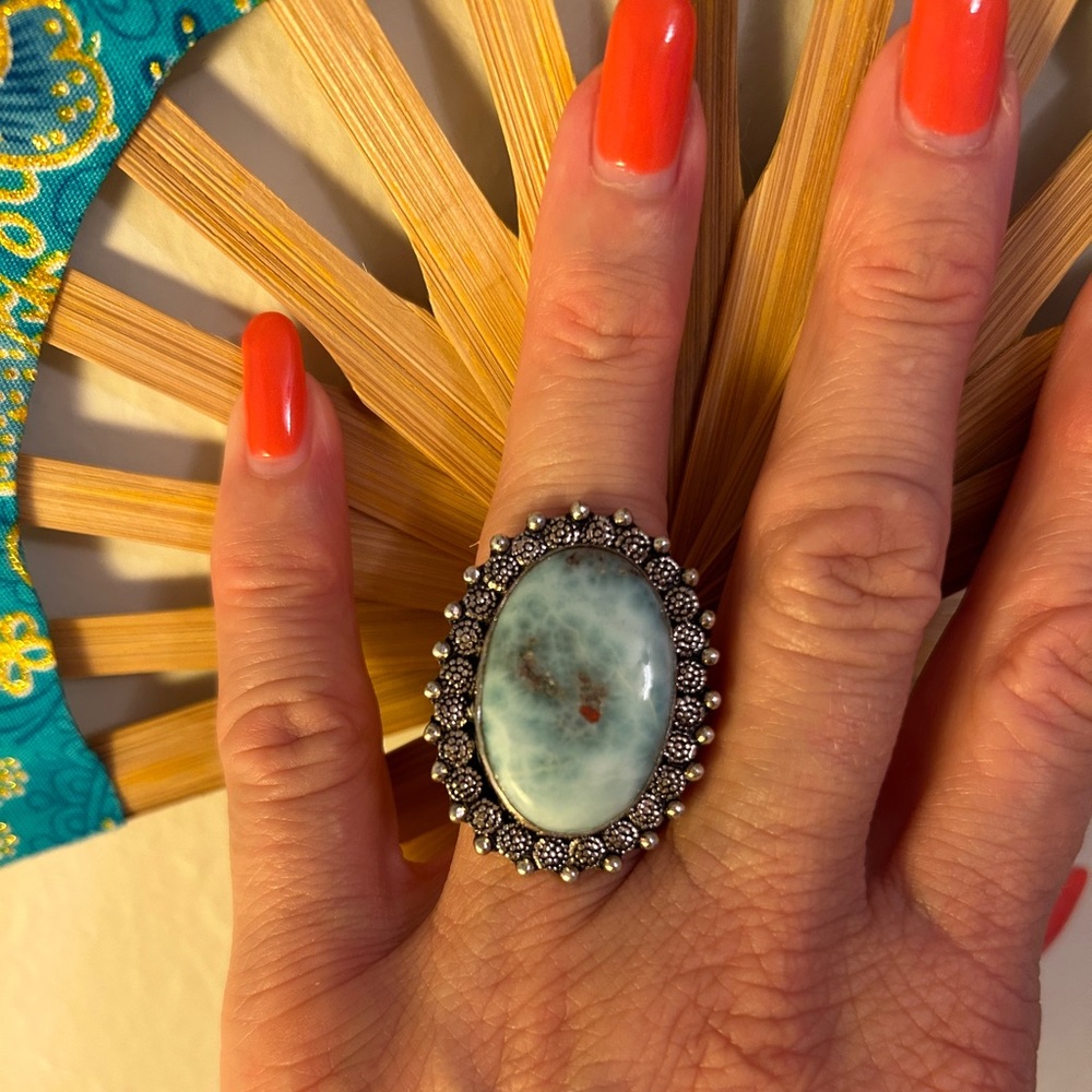 Genuine Larimar .925 Silver Ring Size 8
